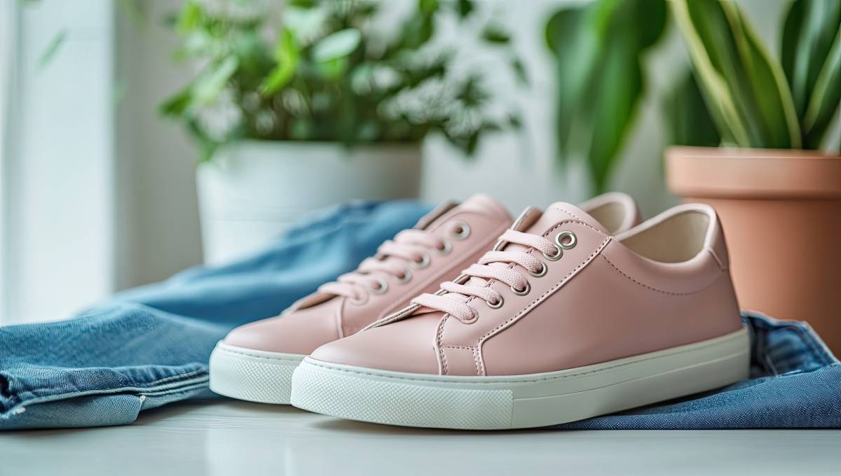 ピンクのスニーカーとデニム