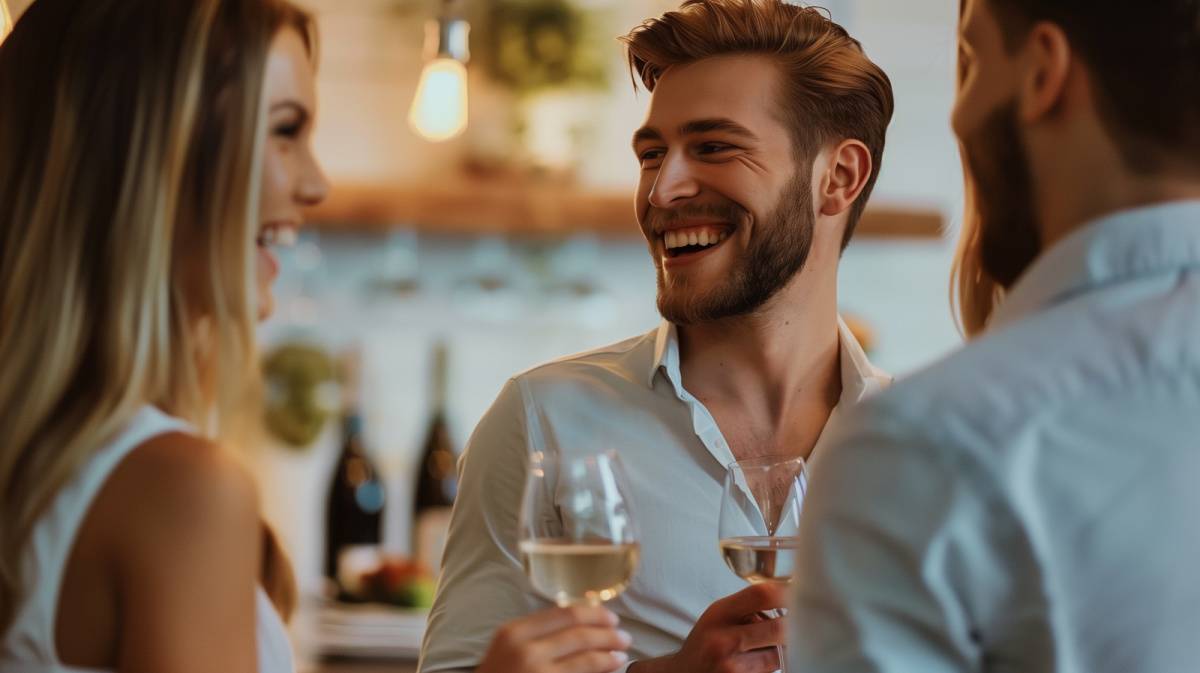 友人とワインを飲む男性