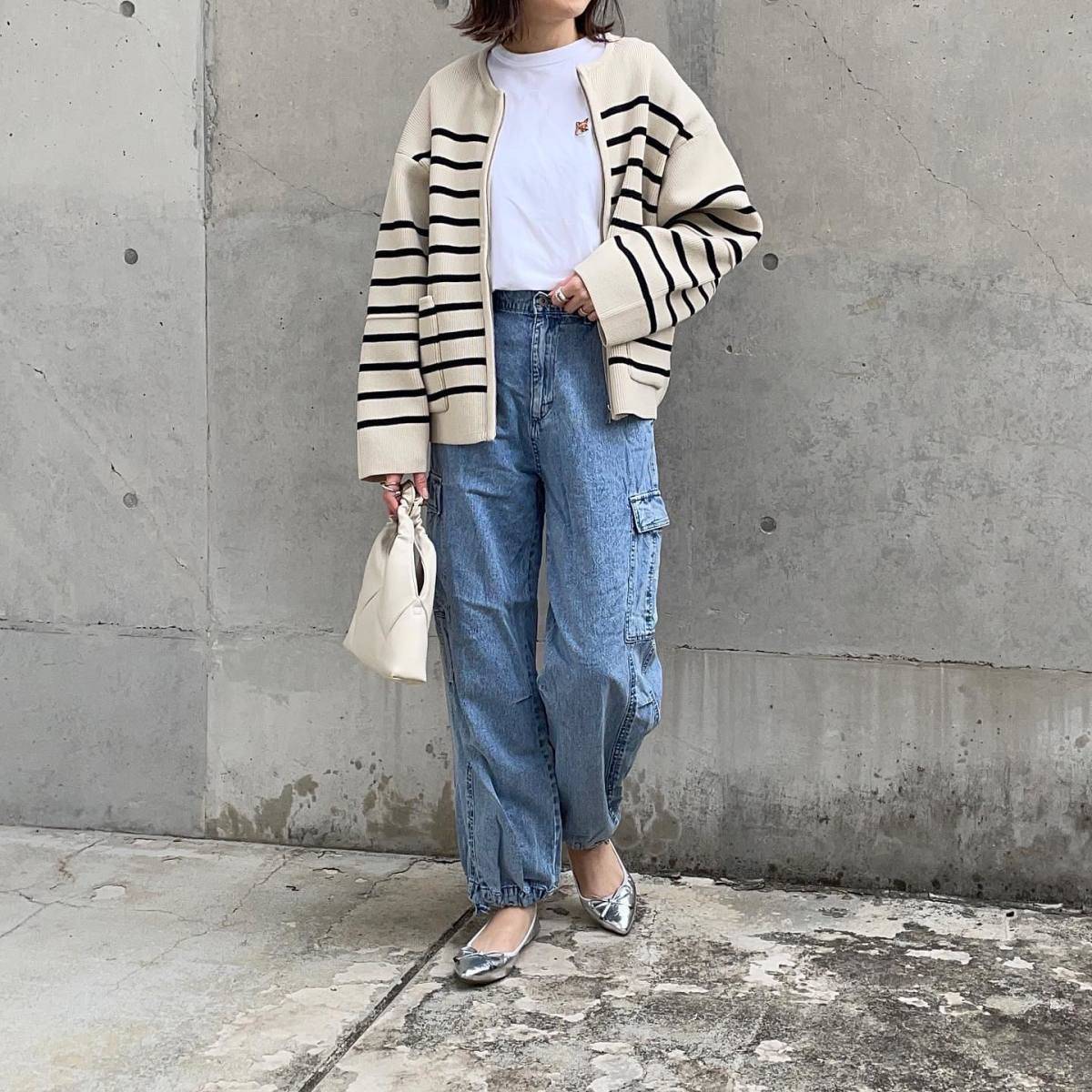 ボーダー柄のカーディガンをアクセントに♡