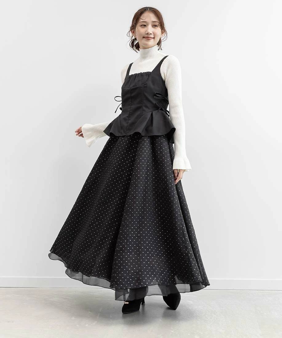 RANDA ペプラムリボンワンピース