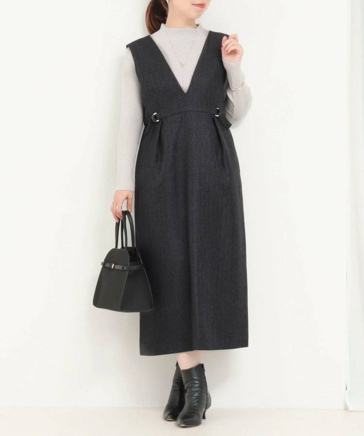 NOLLEY'S メランジヘリンボンツィードサイドベルトワンピース