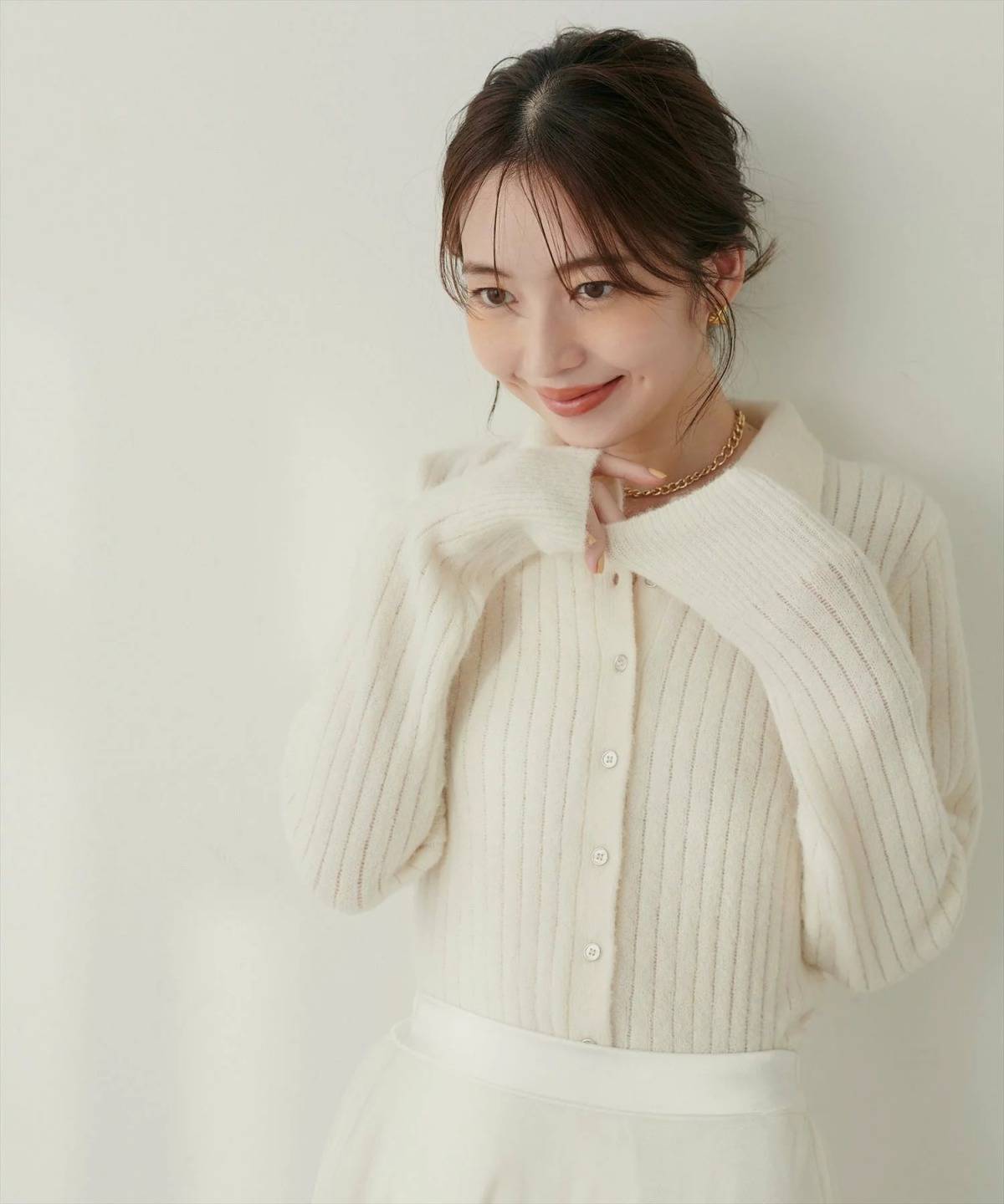 natural couture モヘアタッチ衿付きニット