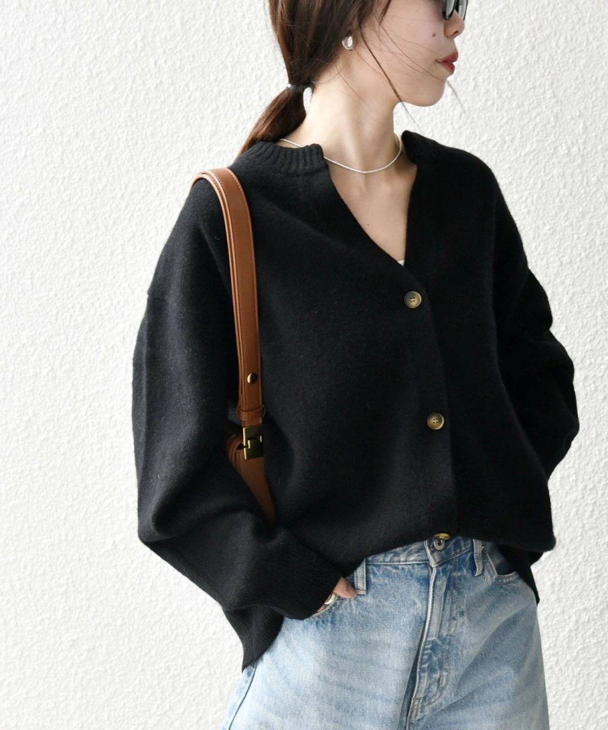 SHIPS AQUA カシミヤ ミックス スキッパー カーディガン