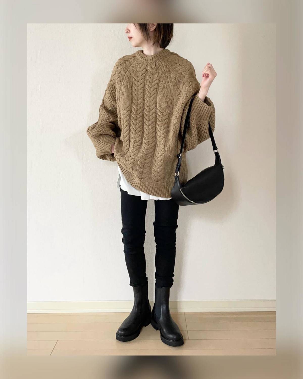 ざっくりニット×スキニーパンツ