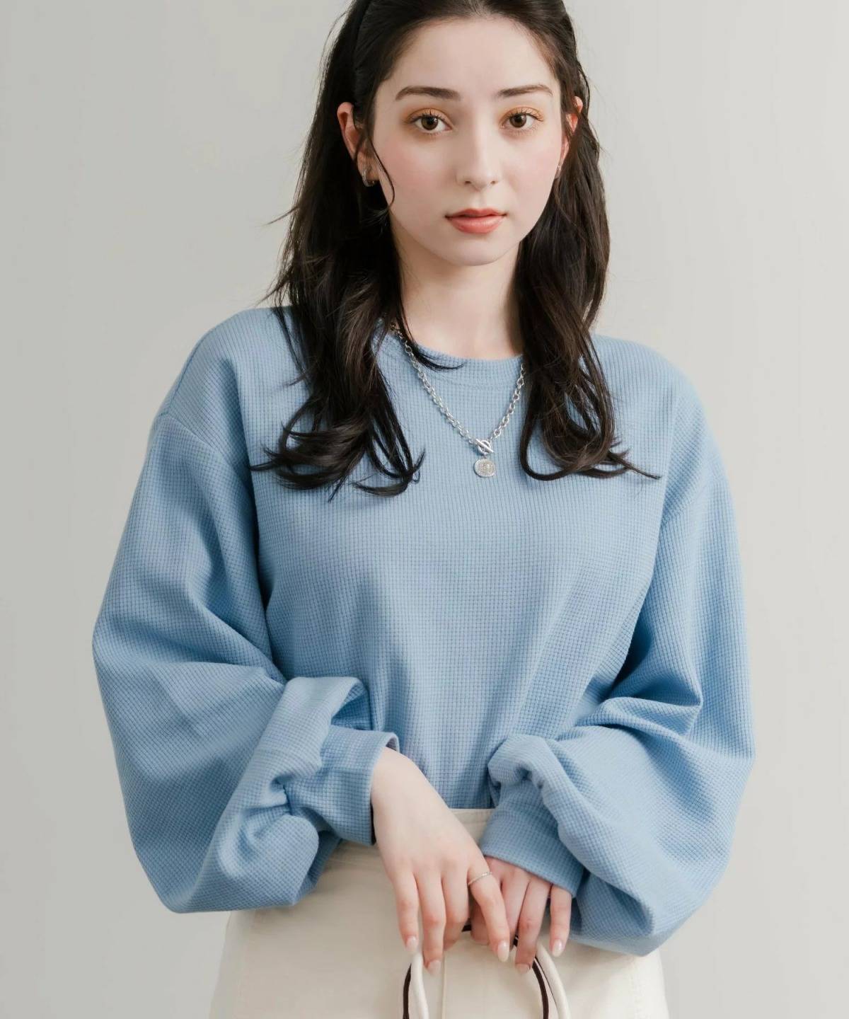 Rocky Monroe オーバーサイズバルーンスリーブワッフルロングTシャツ