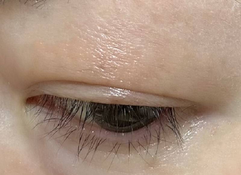 シャンパンゴールドを瞼にスウォッチした画像