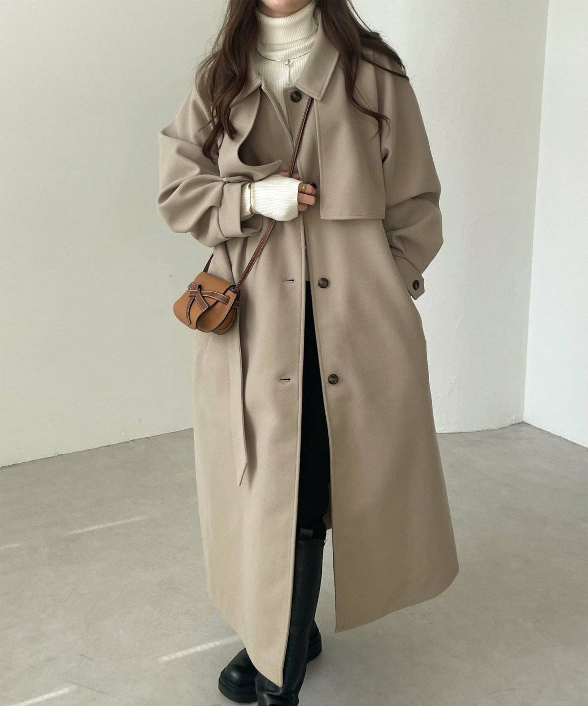 ロングコート×タートルネック