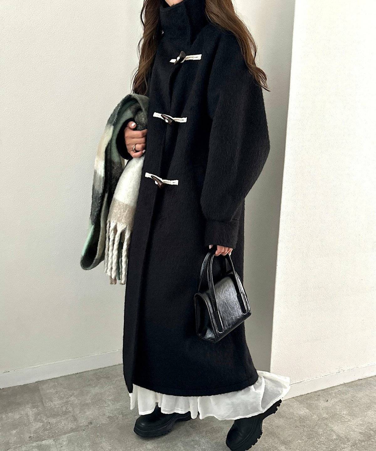 ロングダッフルコート×スカート