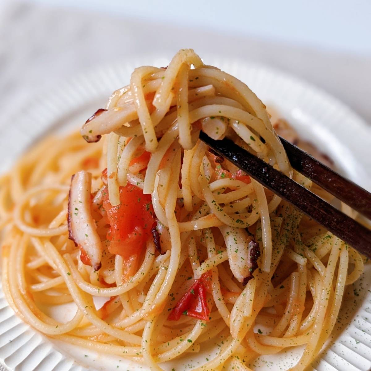 マ・マー公式の「たことドライトマトのスパゲティ」のレシピ