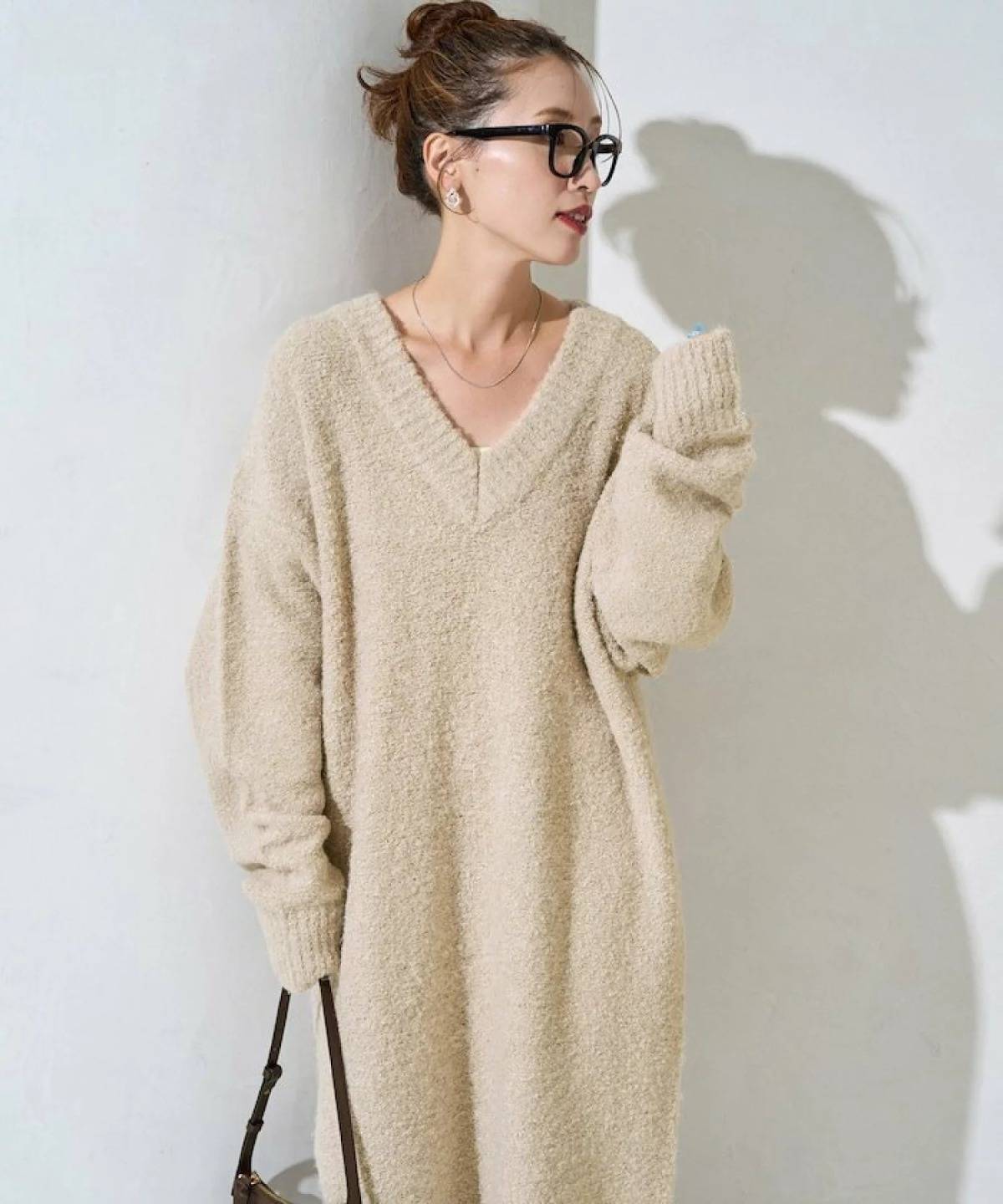 FREAK’S STORE ミニ ブークレ Vネック ニット ワンピース