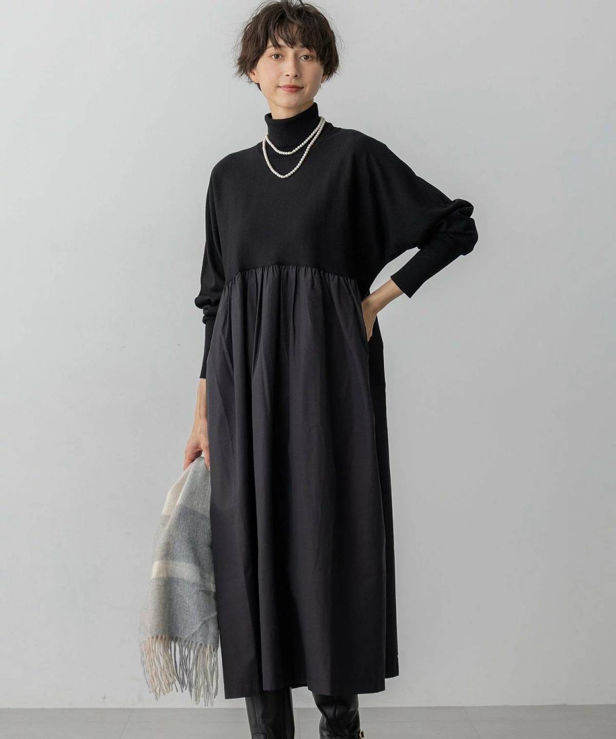 23区 ギャザーコンビ ニットワンピース