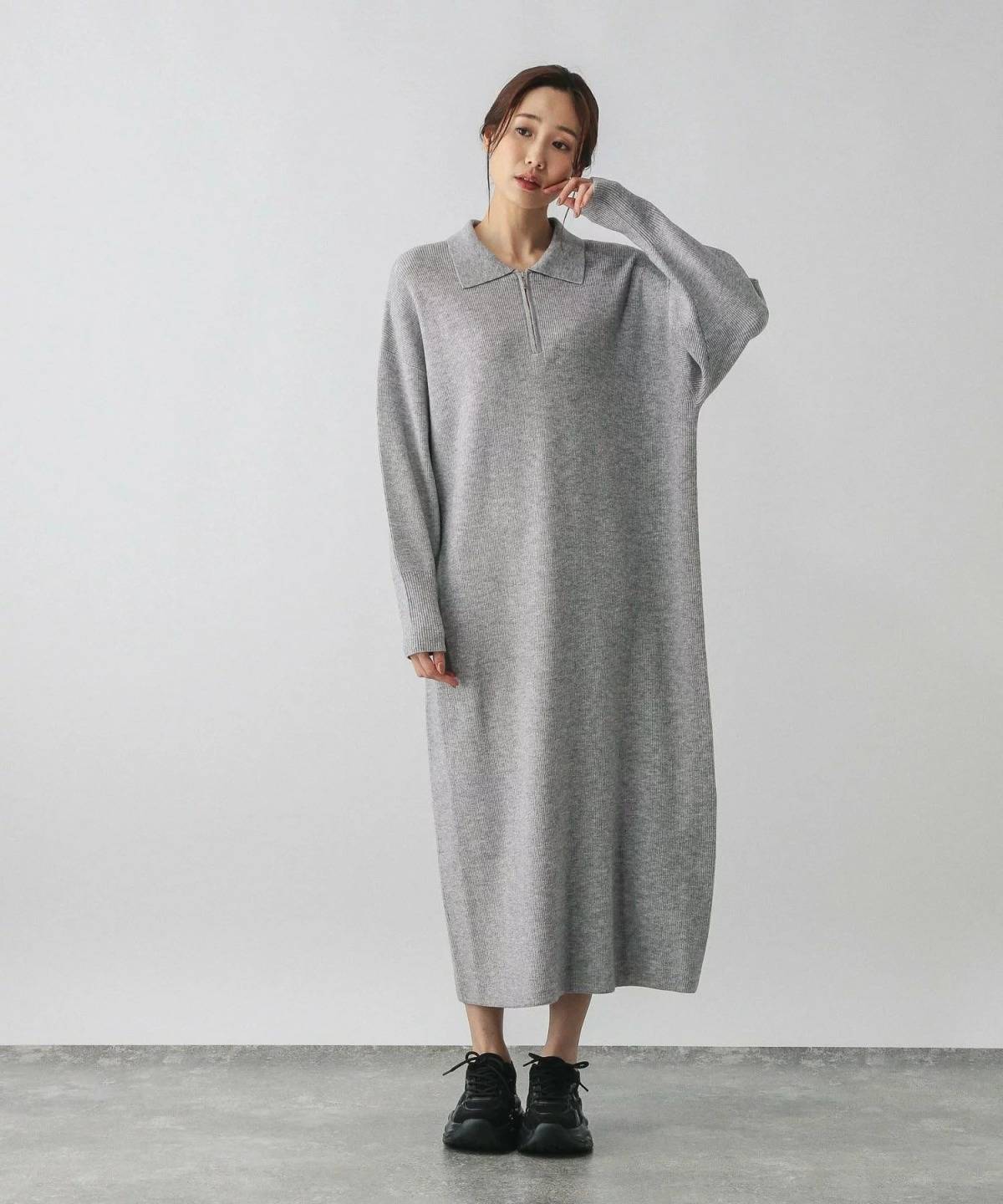 GLOBAL WORK ハーフZIPアゼニットワンピース