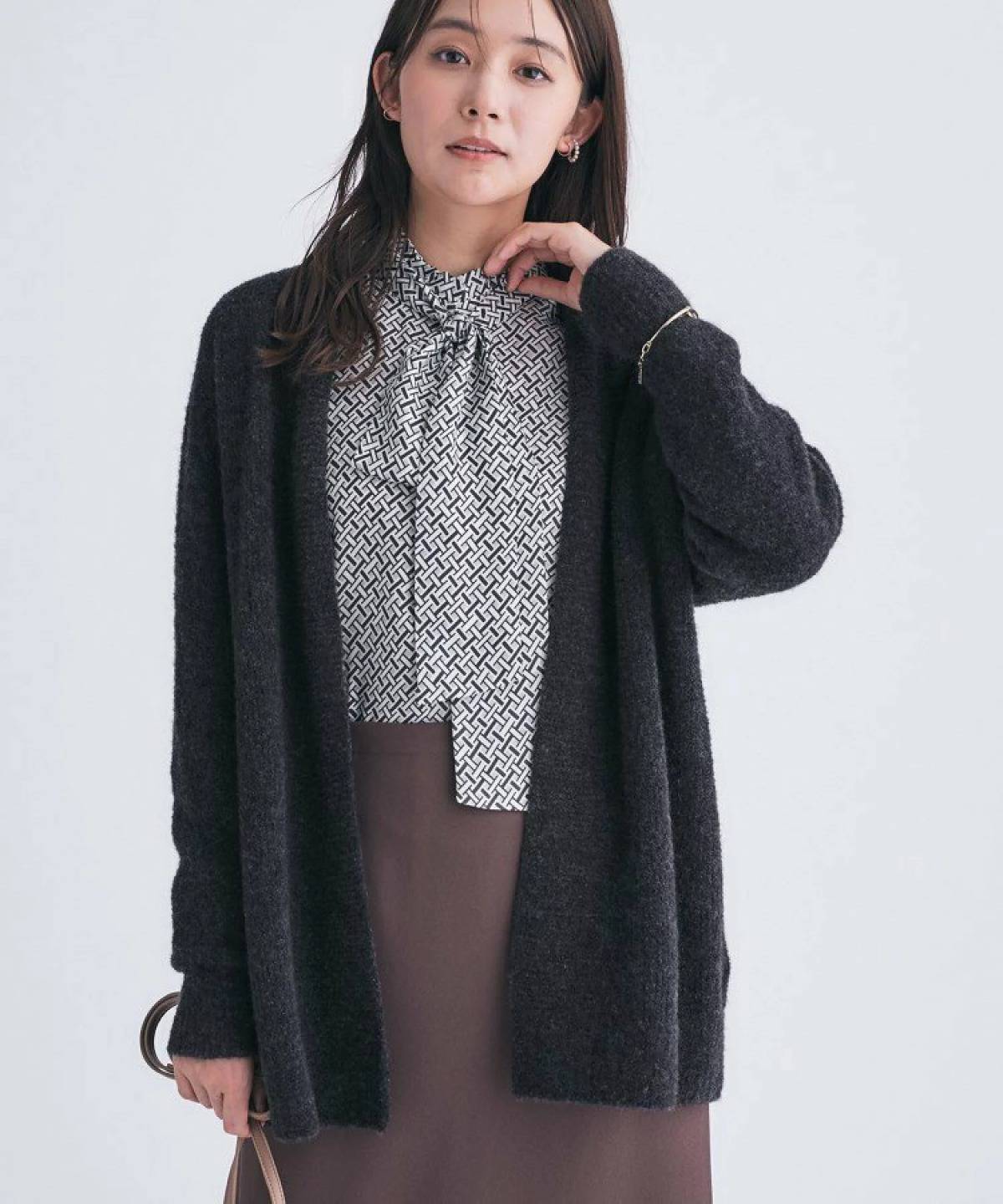 INDIVI ブークレ着流しニットカーディガン