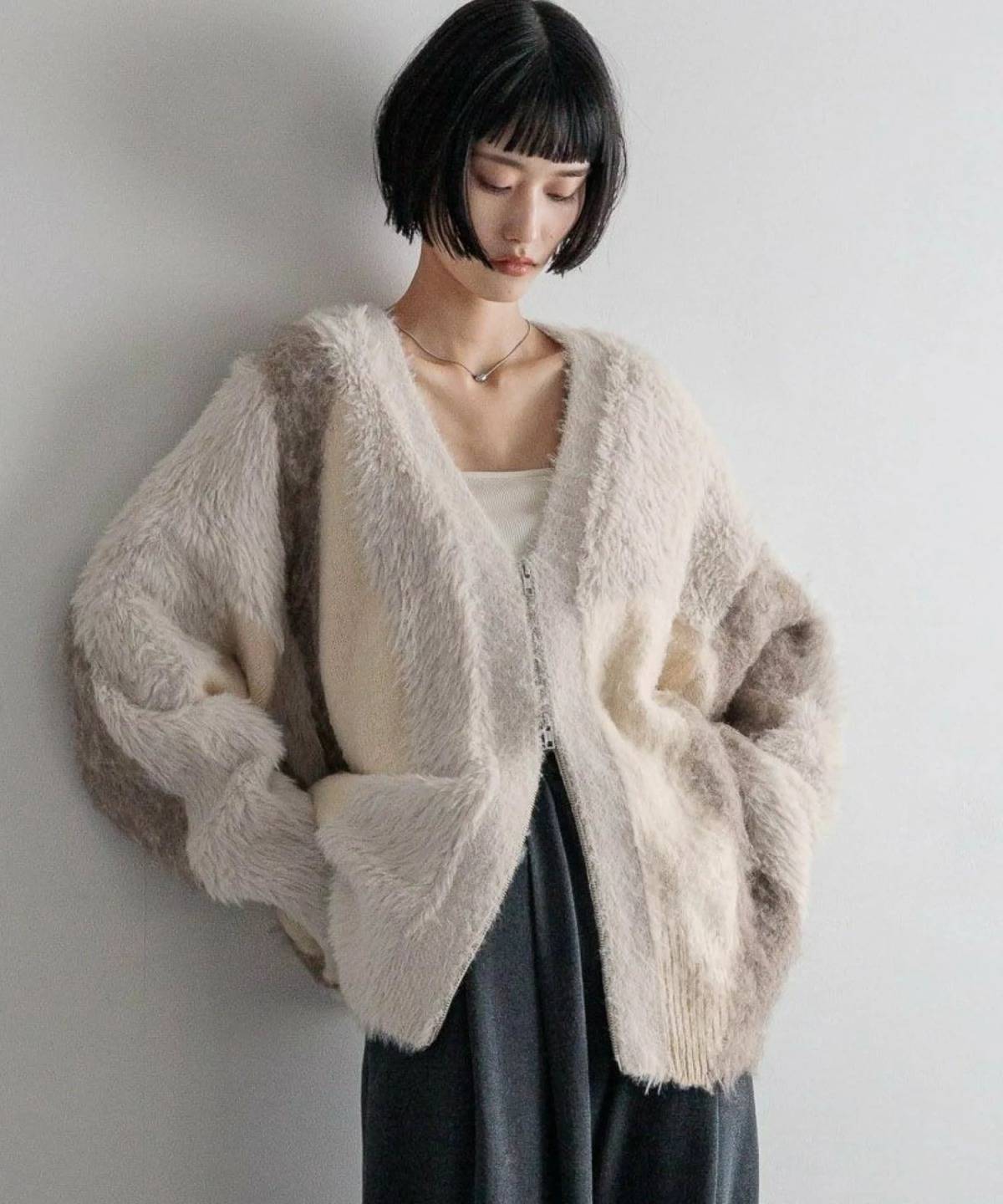 LOWRYS FARM シャギーZIPカーディガンロングスリーブ