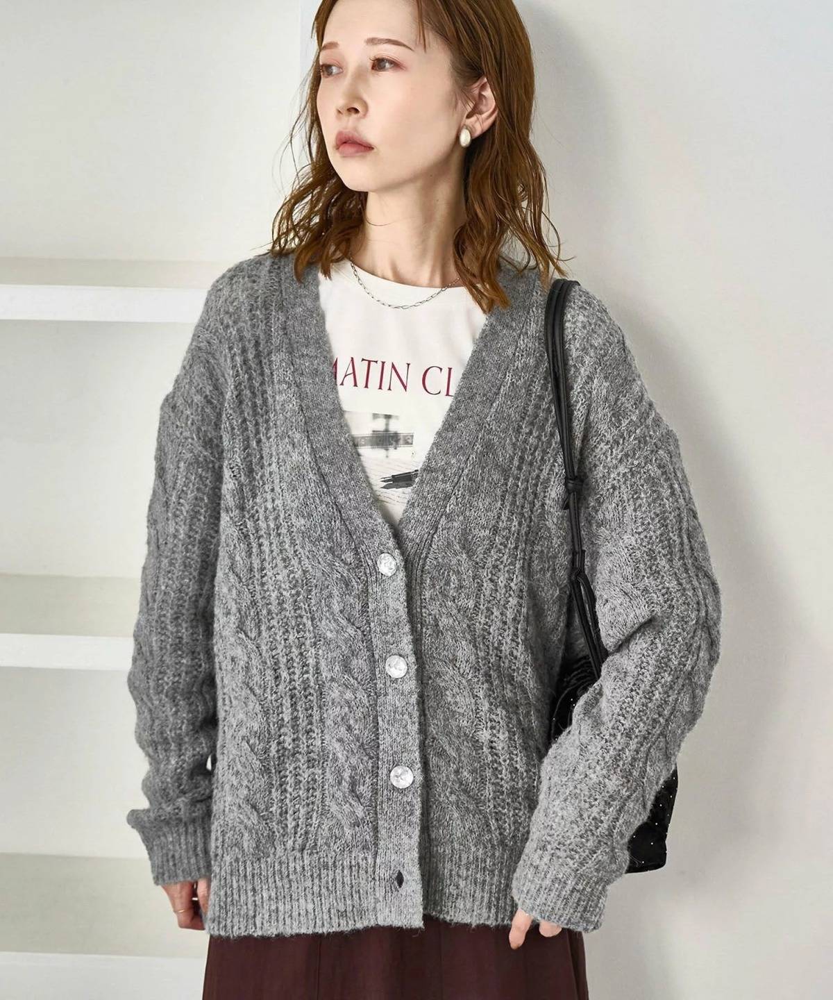 ROPE' PICNIC ゆるケーブル編みVネックニットカーディガン