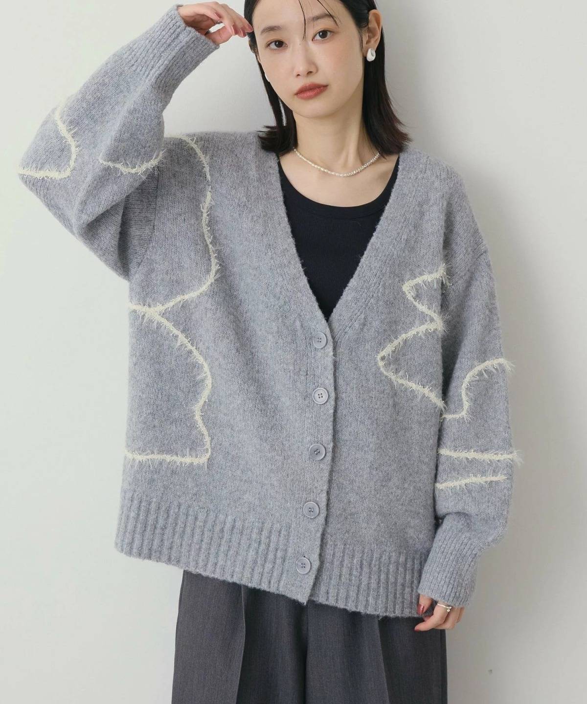 AMERICAN HOLIC ニュアンスライン柄Vネックカーディガン