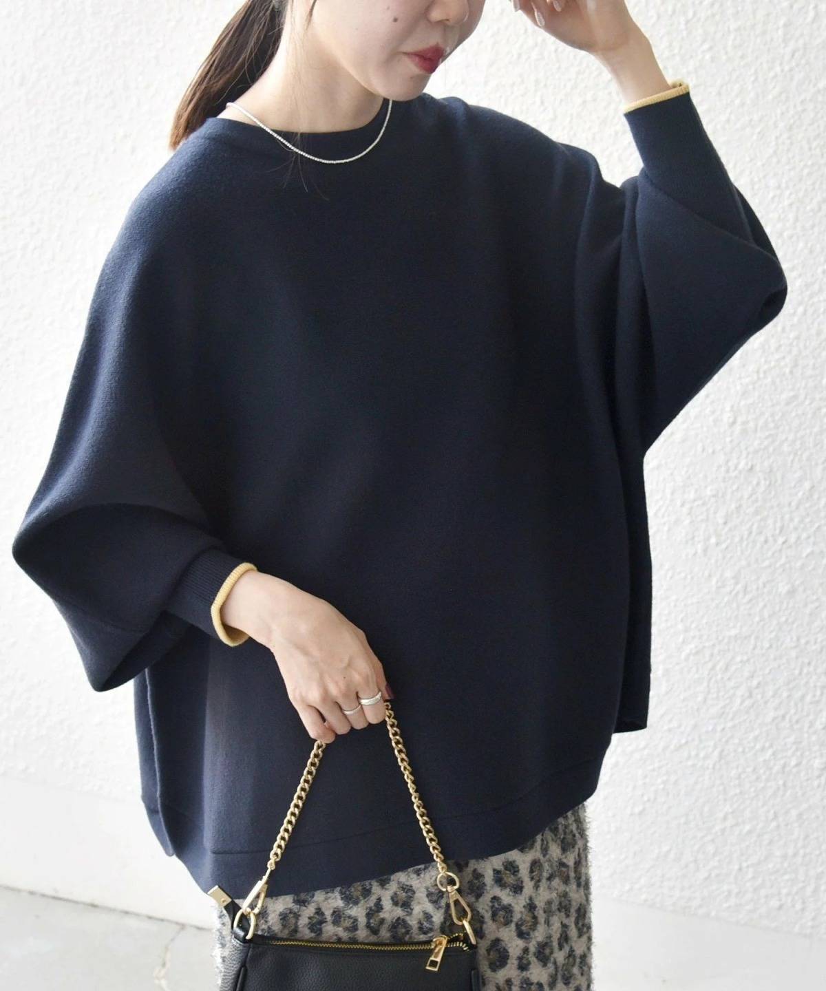 SHIPS ダブルフェイス ボリュームスリーブ ニット プルオーバー