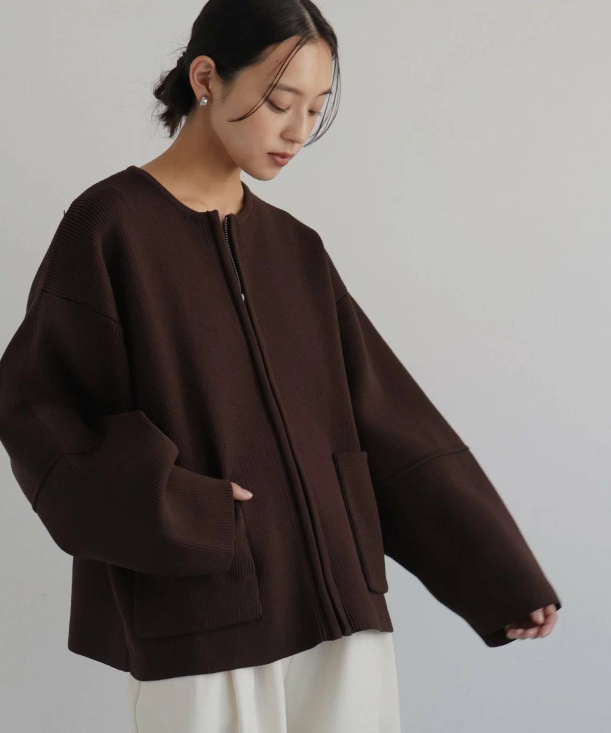 hellam ジップアップニットカーデ