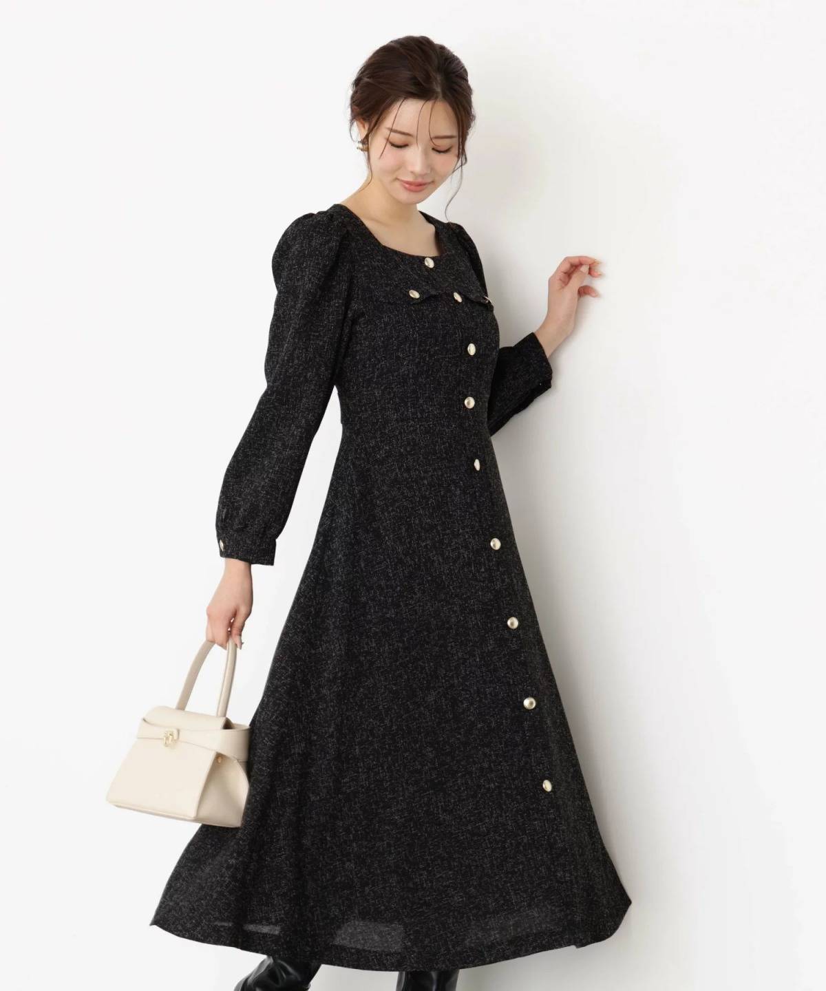 PROPORTION BODY DRESSING フロント釦ツイードワンピース