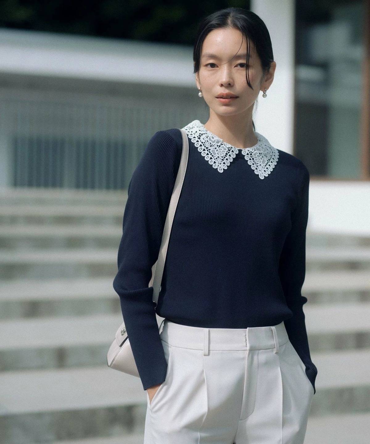 UNITED ARROWS green label relaxing リブ エリレース 2WAY ニット プルオーバー ウォッシャブル