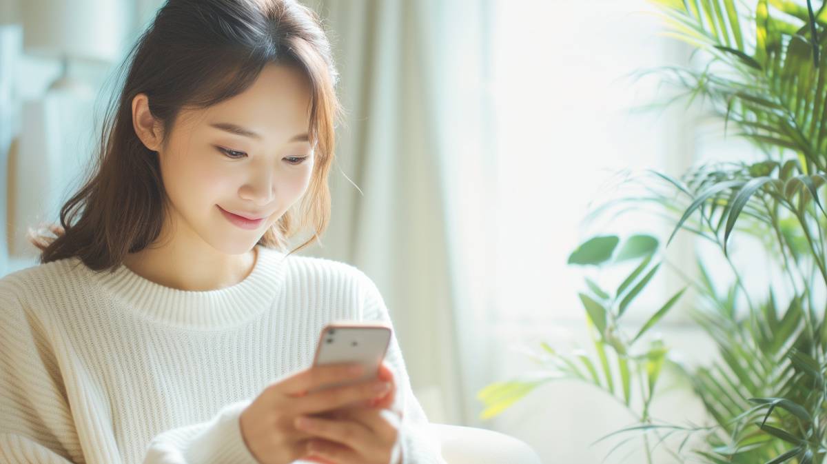 スマートフォンをいじる女性