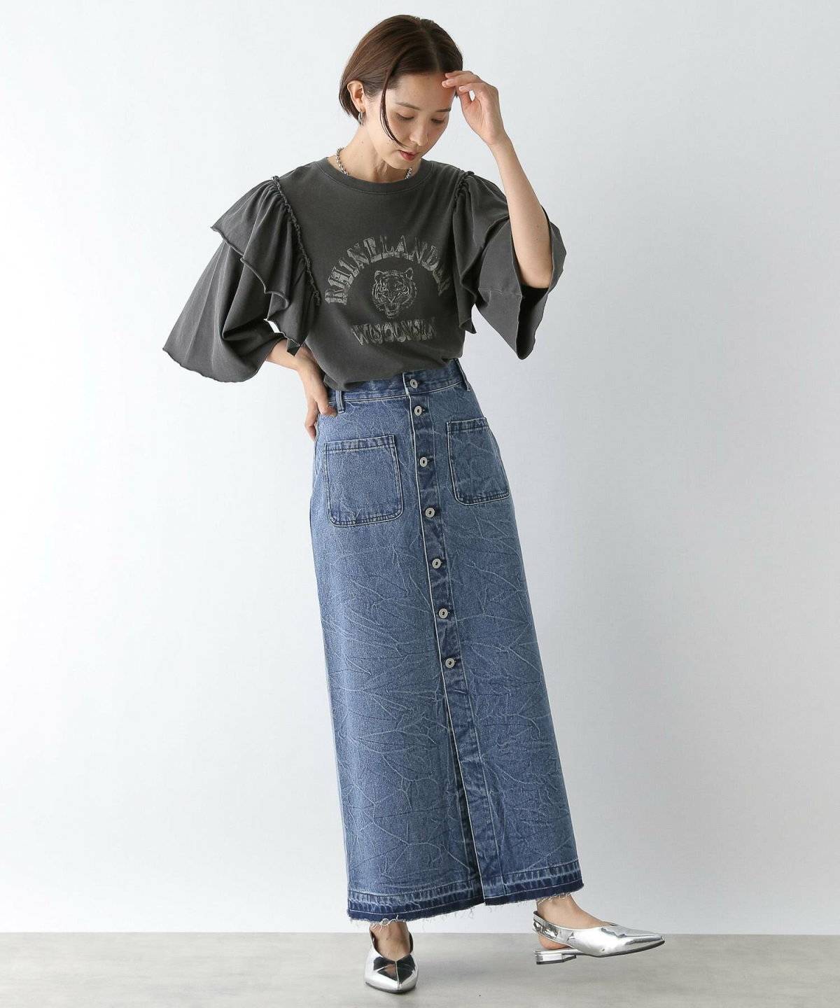 前開きロングスカートコーデ