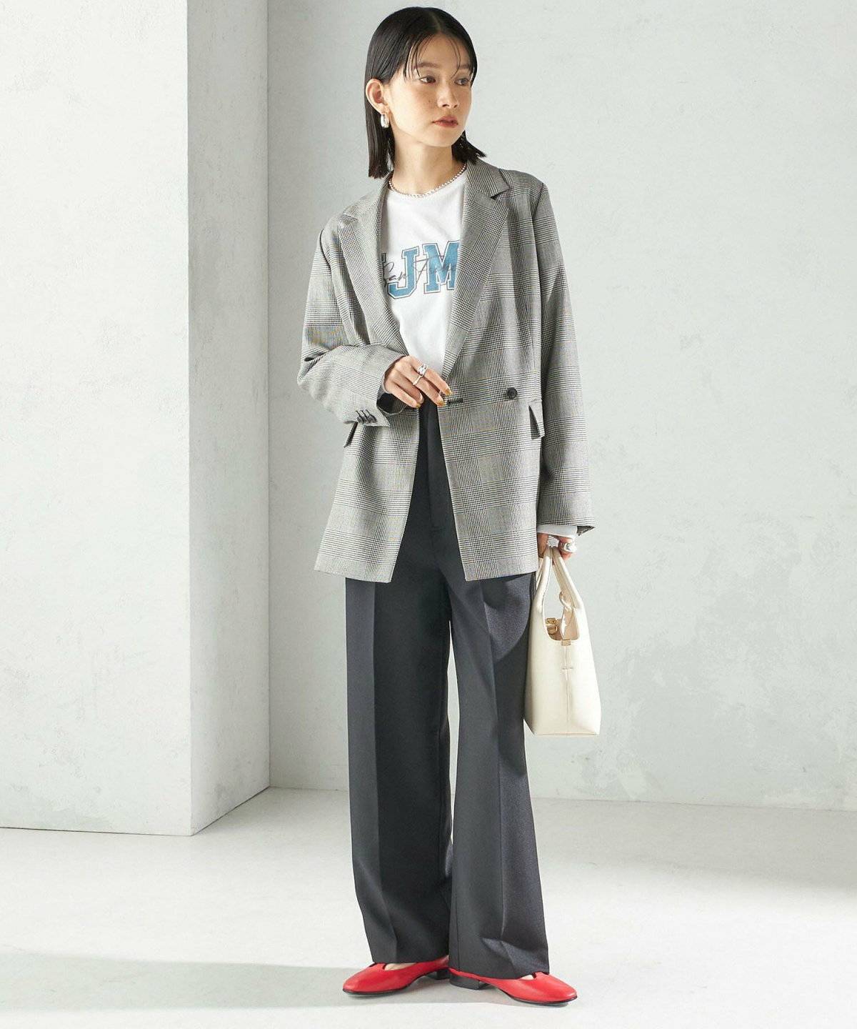 グレンチェックジャケットコーデ