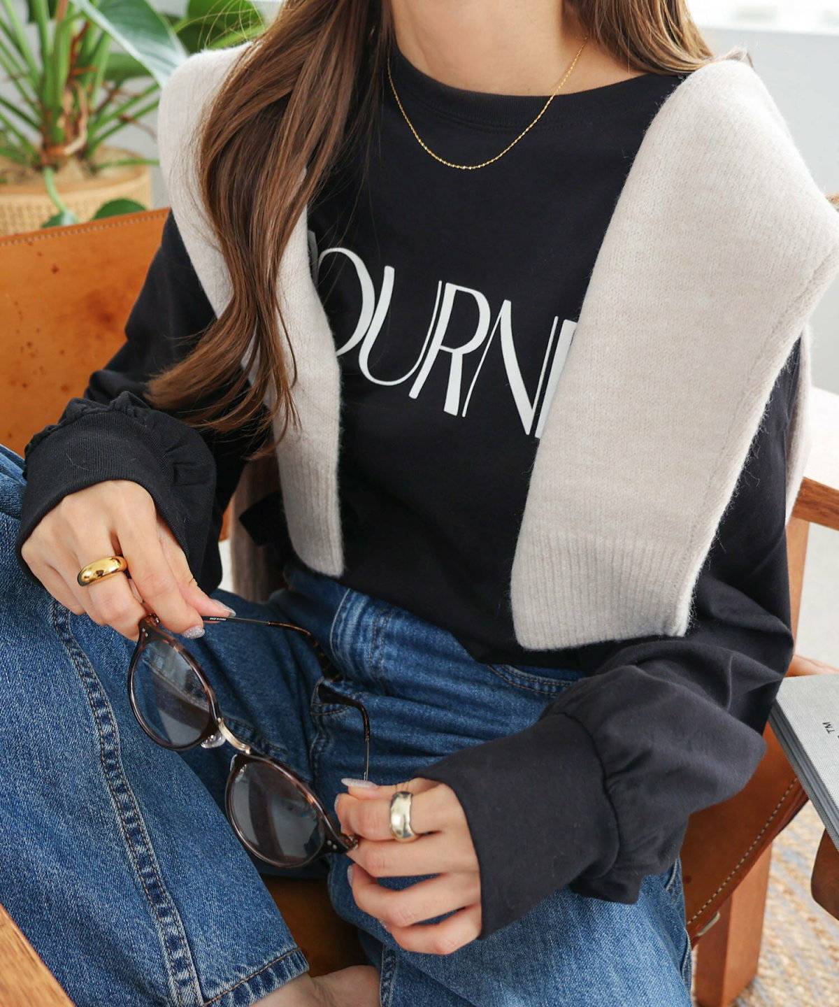 ハイウエストデニムパンツコーデ