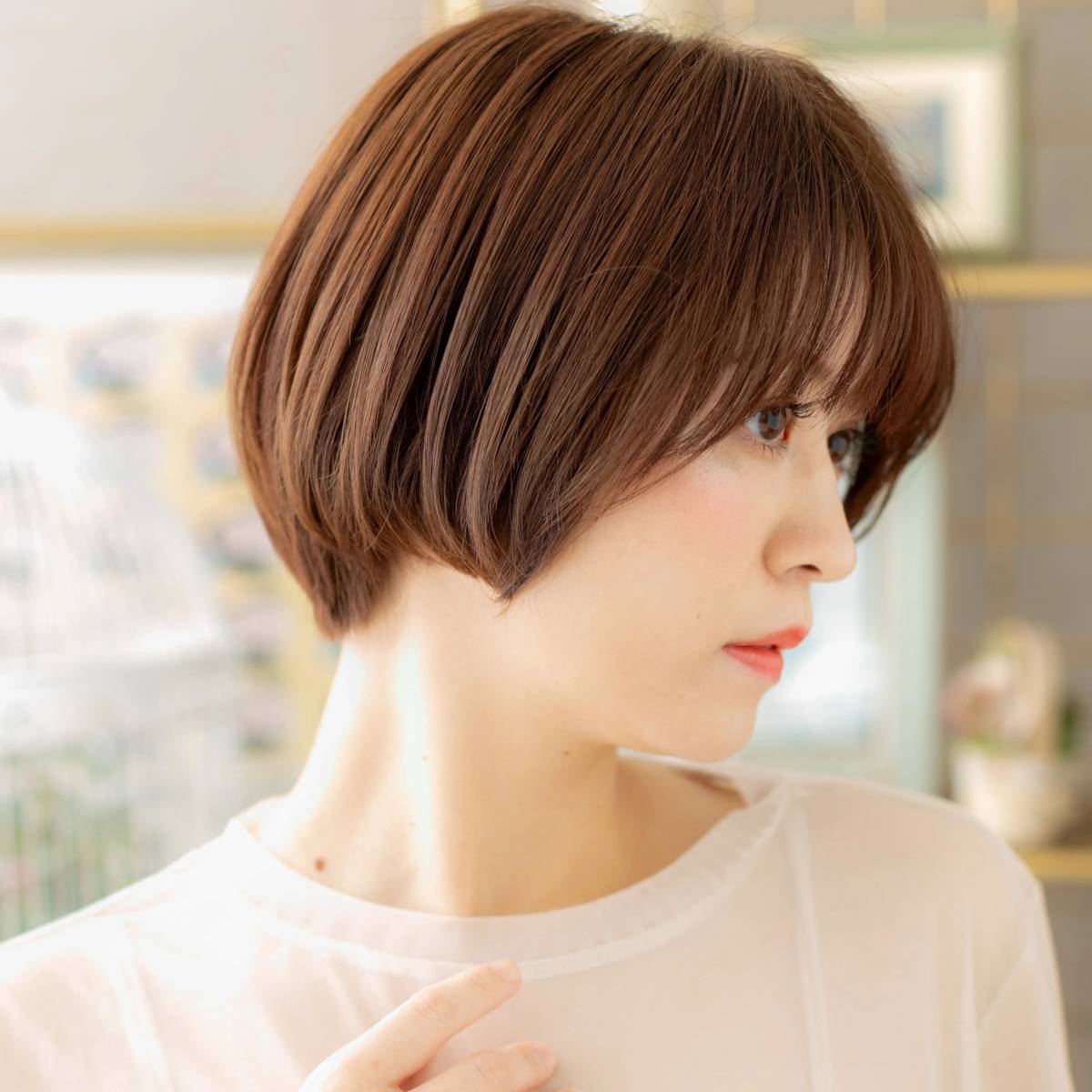 マロンベージュのマッシュボブ