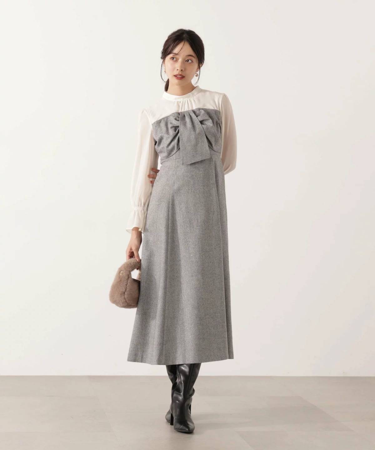 PROPORTION BODY DRESSING フロントリボンミックスドッキングワンピース