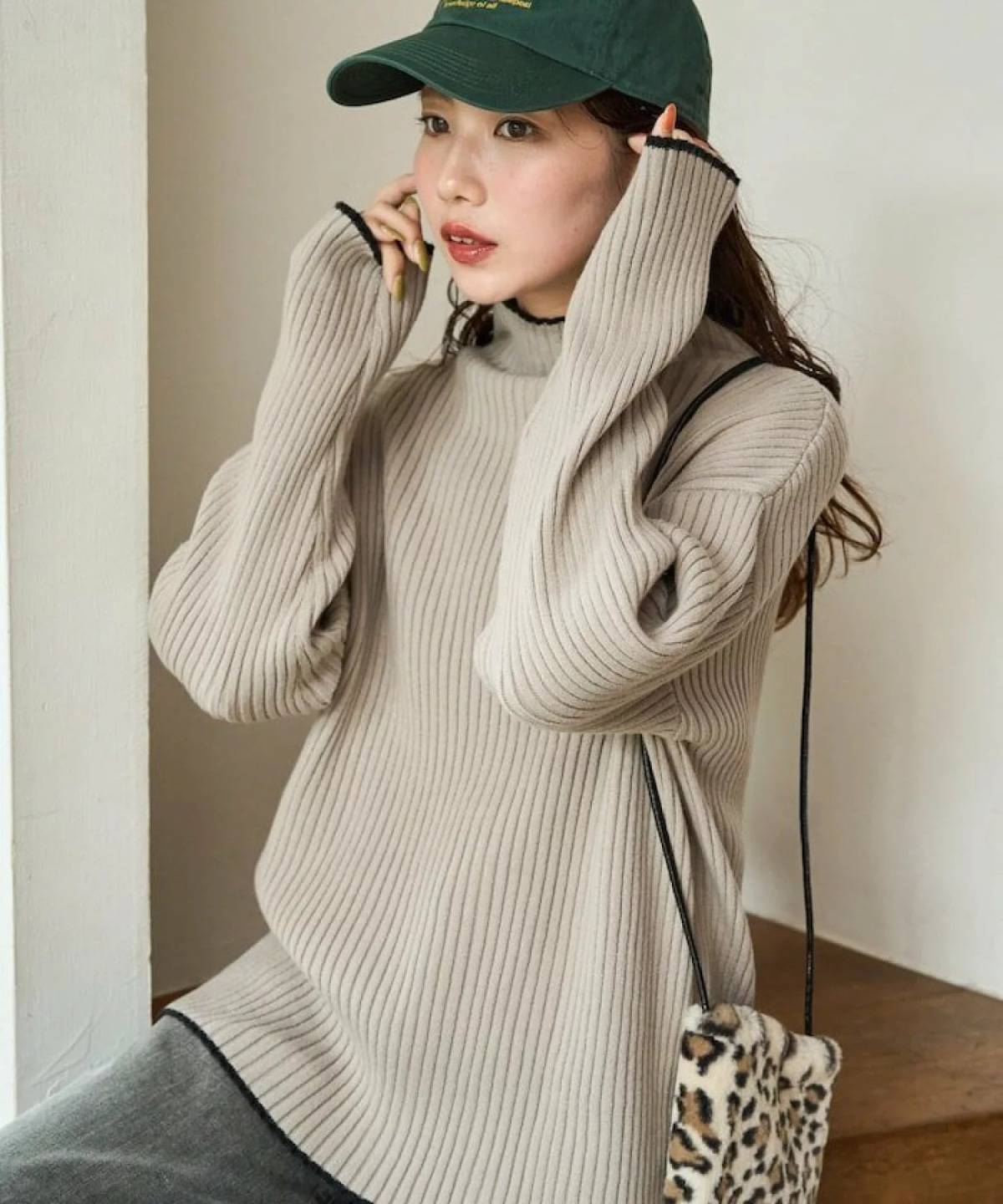 FREAK’S STORE 配色 ライン リブニット ハイネック プルオーバー