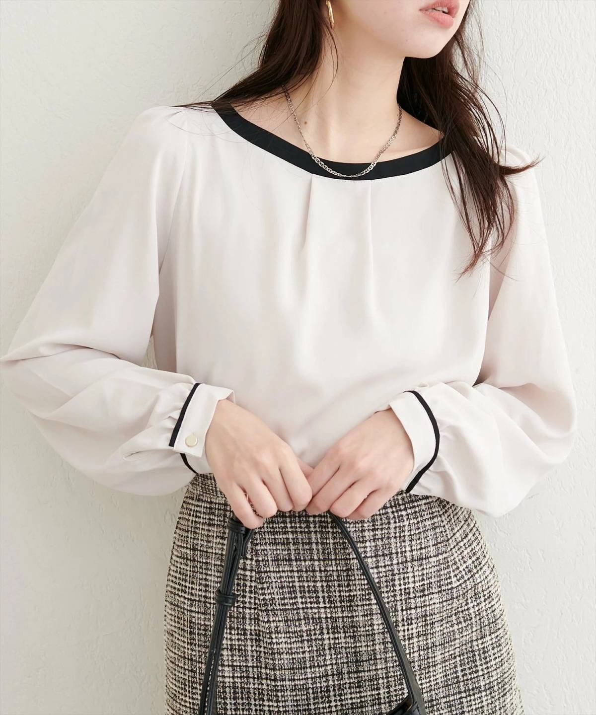 natural couture バイカラーボートネックブラウス