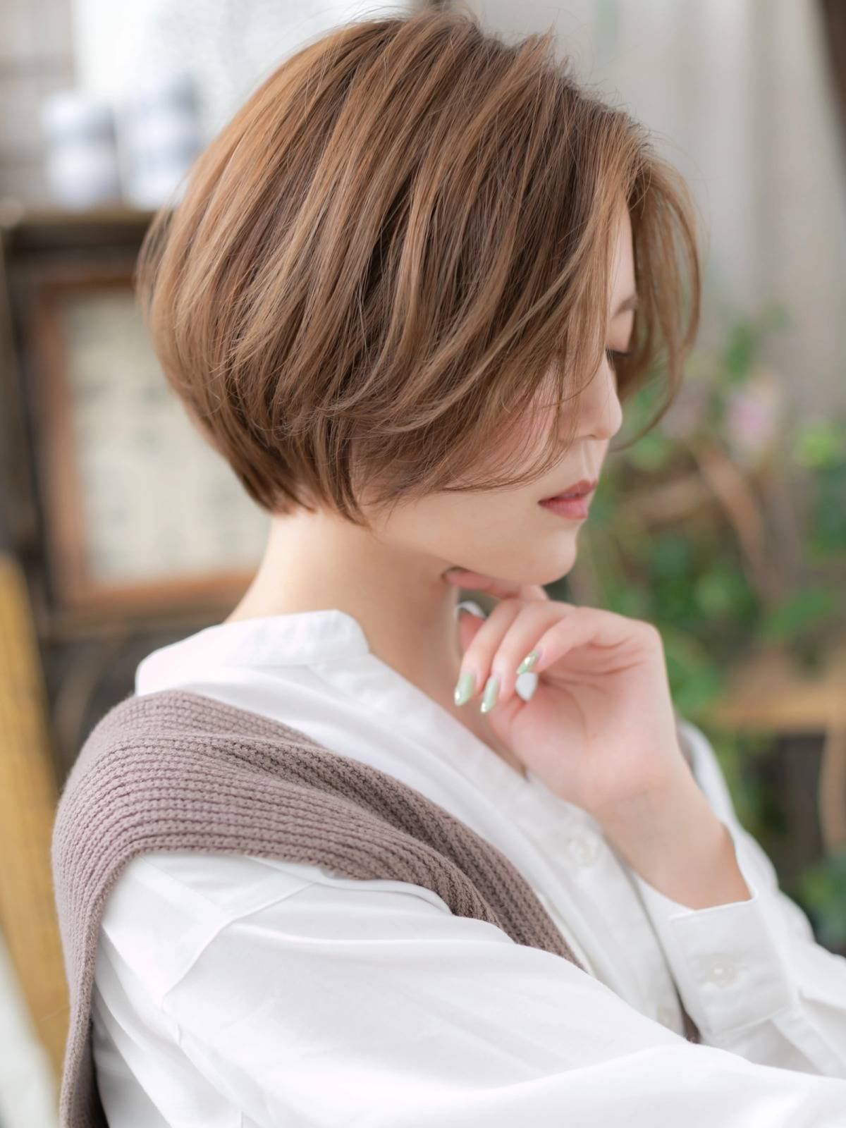 オレンジブラウンカラーのボブ