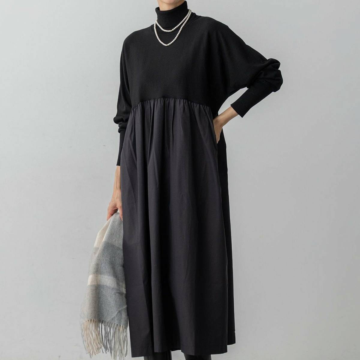 23区 ギャザーコンビ ニットワンピース