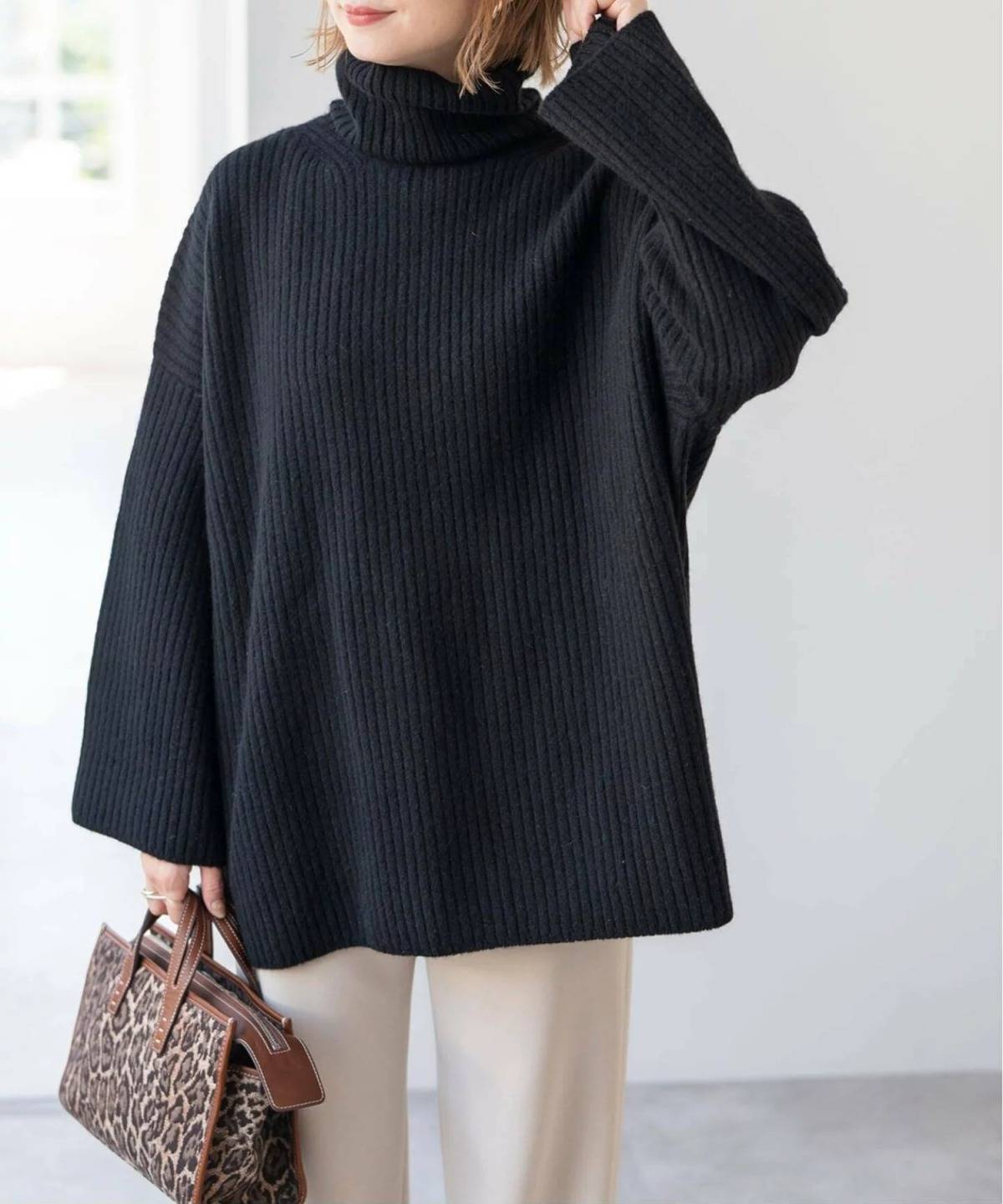 Spick & Span ラムウールチュニックタートルニット