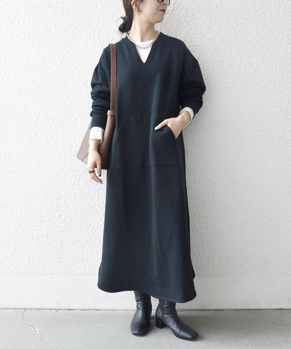 SHIPS USA コットン 裏起毛 ポケット スウェット ワンピース