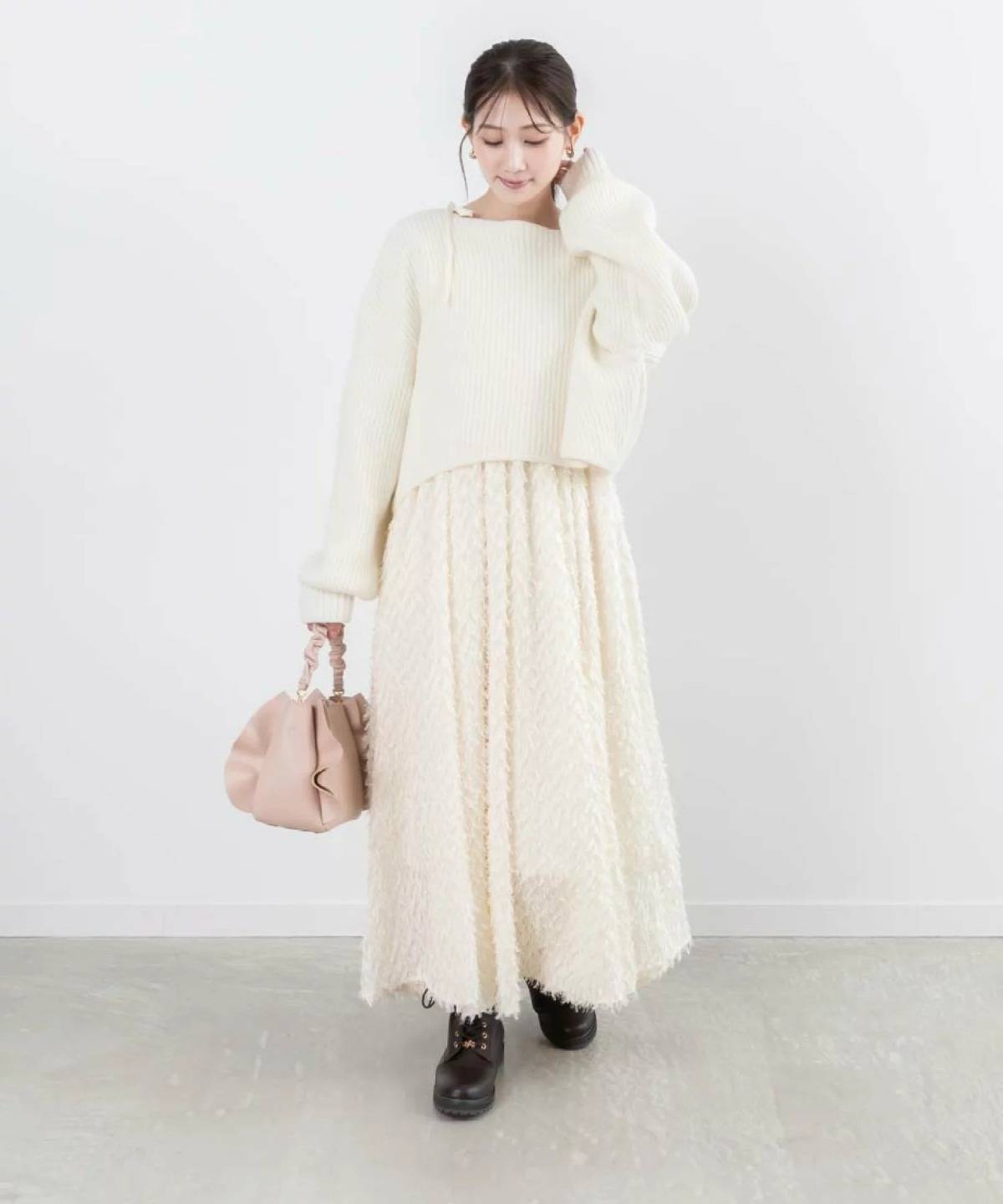 RANDA クロップド丈ニット&シャギーキャミワンピースセット