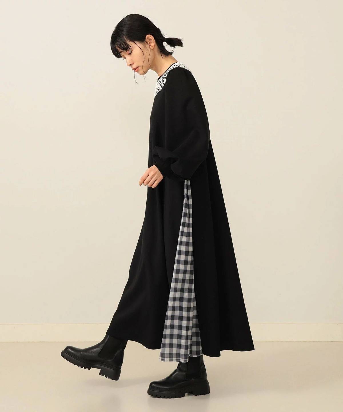 CAROLINA GLASER サイド異素材切り替え カットソーワンピース