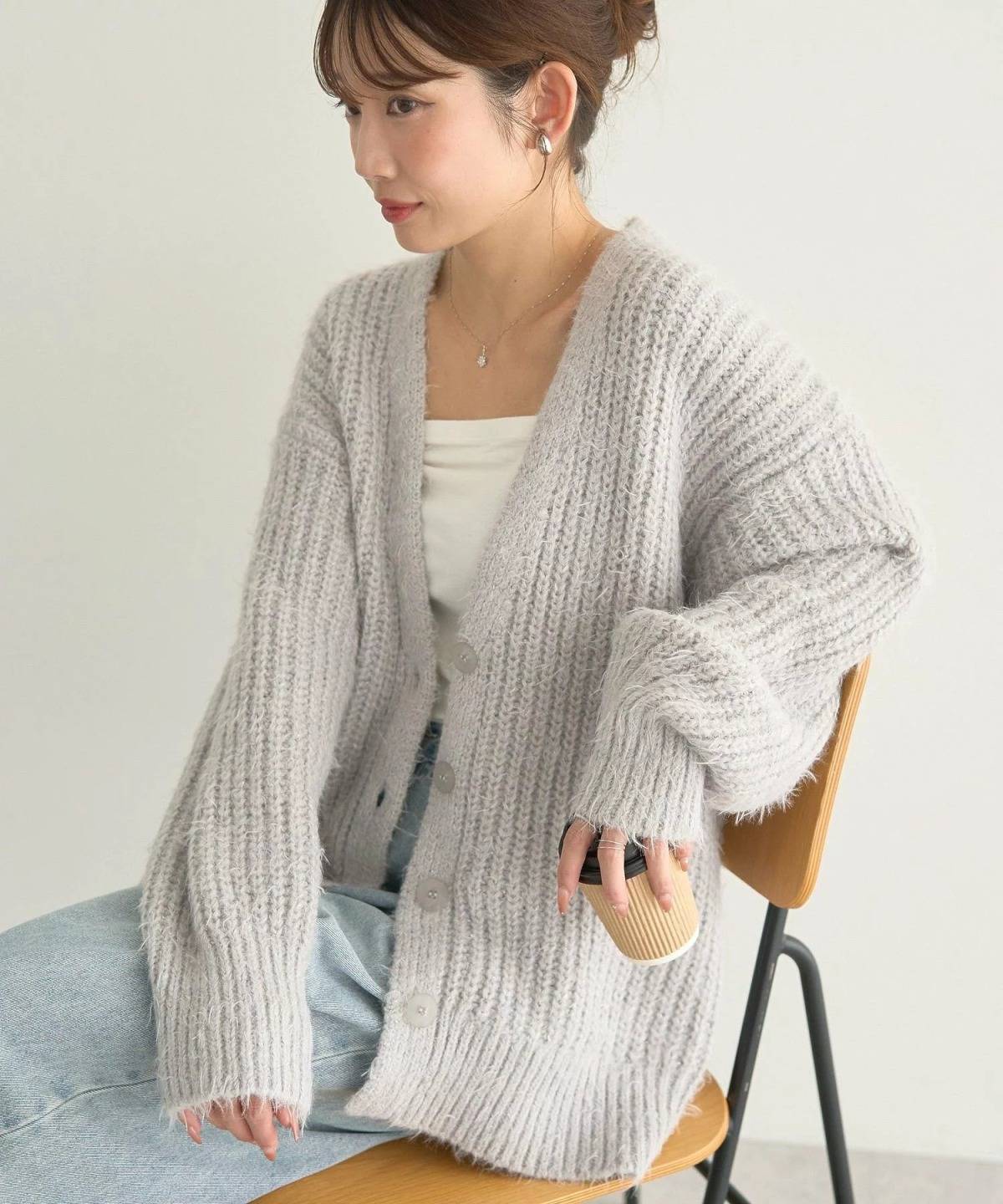 earth music&ecology カラーミックスシャギーカーディガン