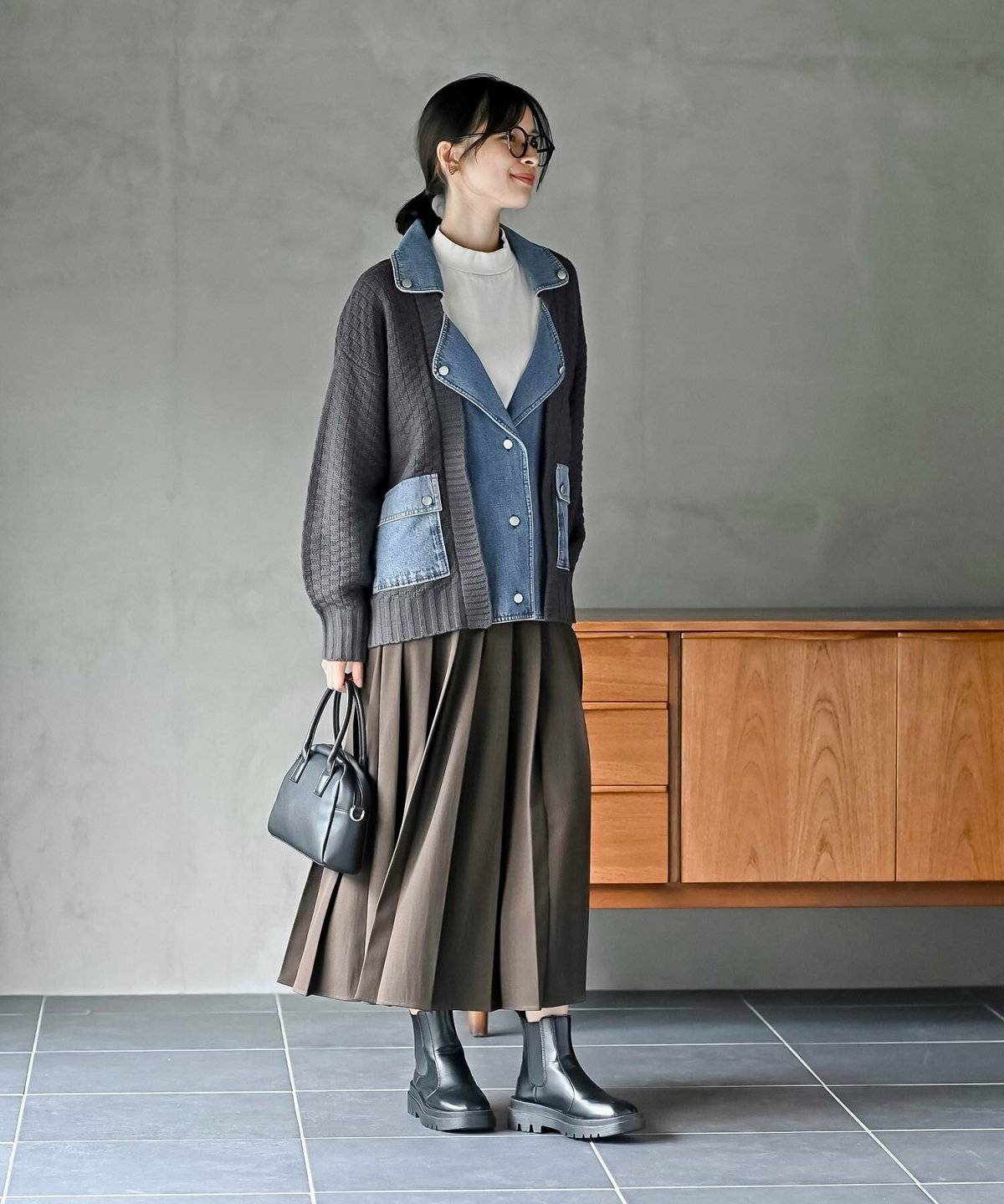 プリーツスカートコーデ