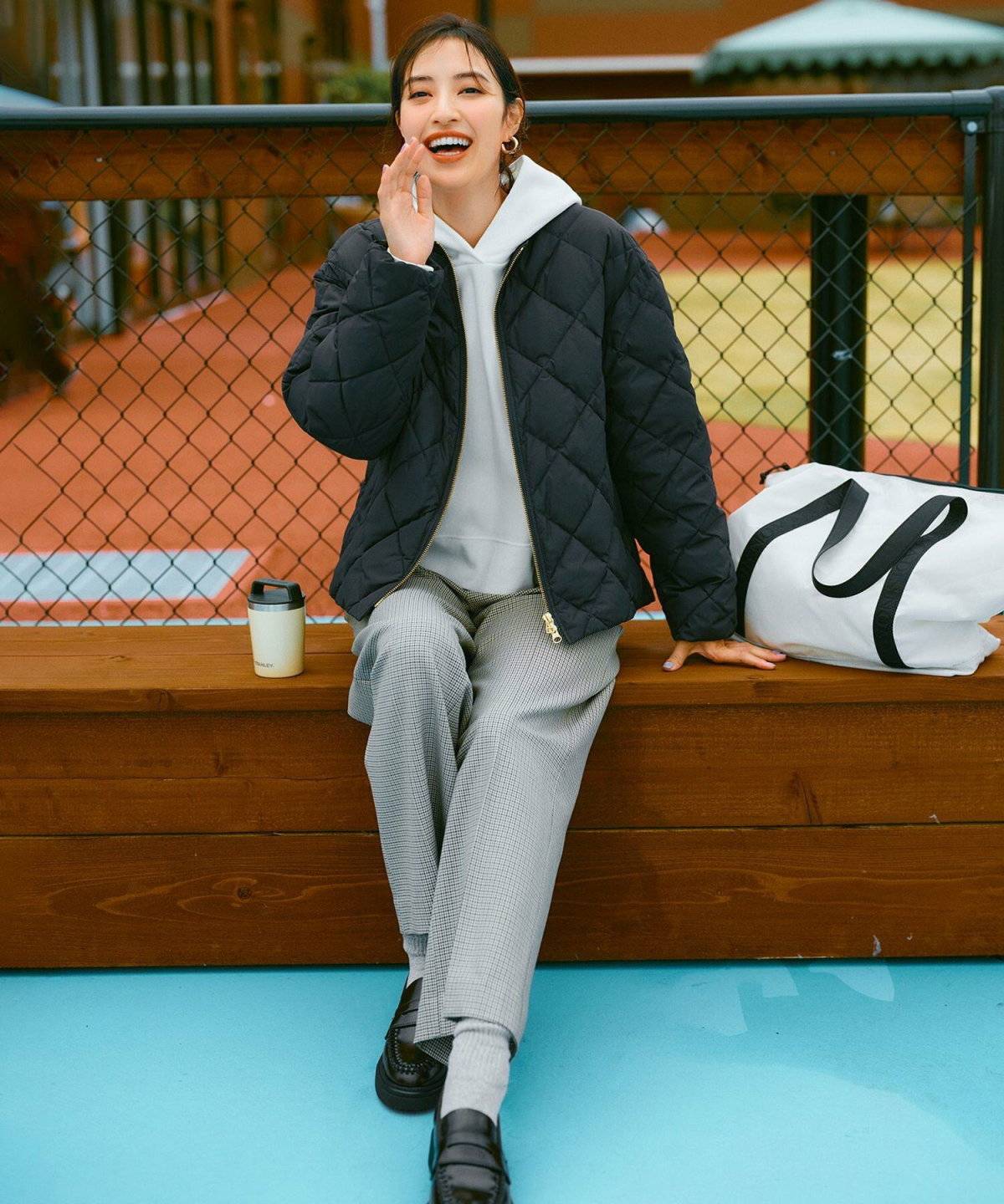 キルティングコートコーデ