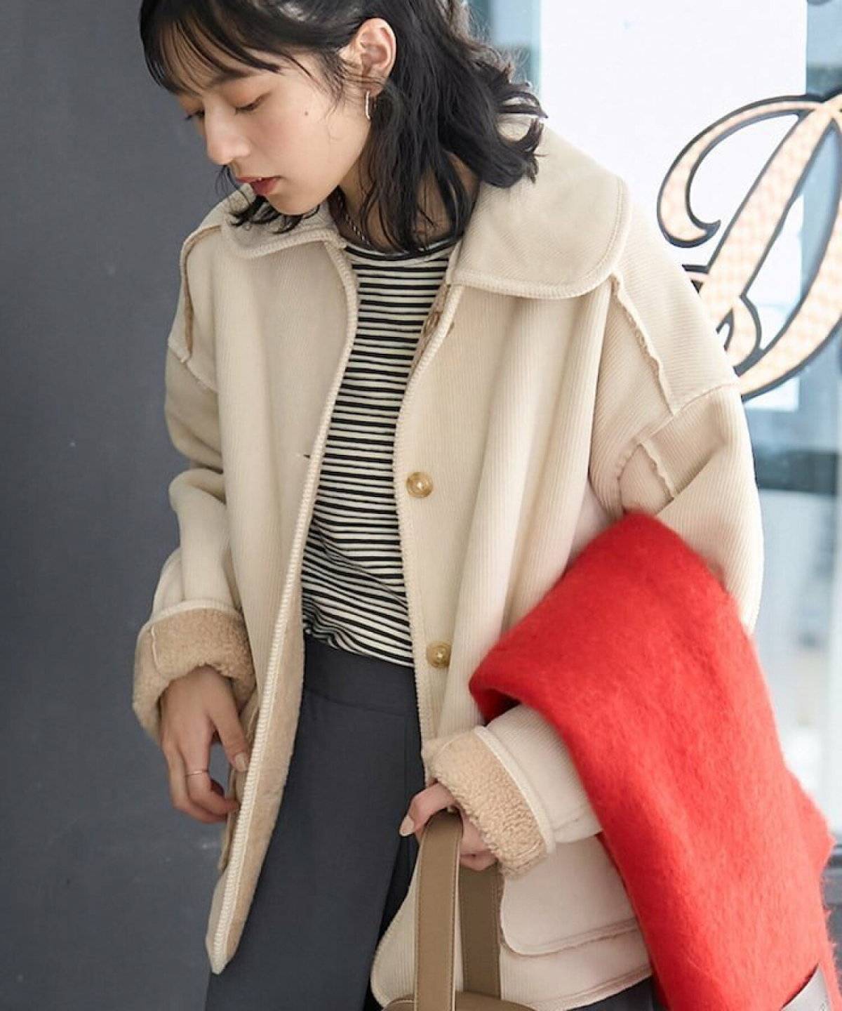 ボアジャケット×ボーダーTシャツ