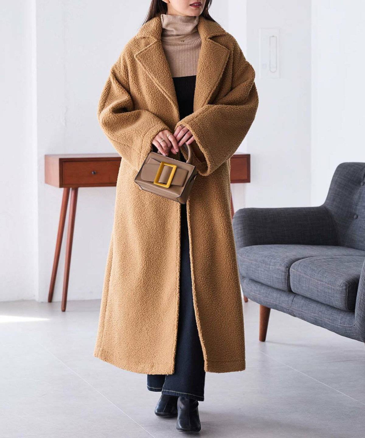 ボアロングコートコーデ