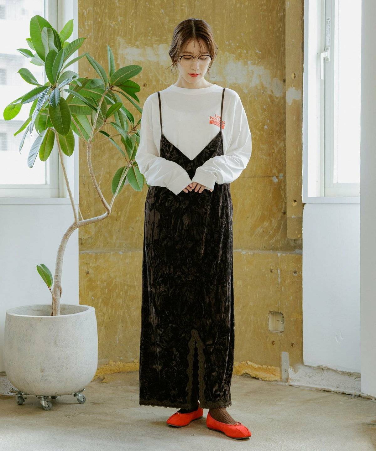 キャミワンピースコーデ