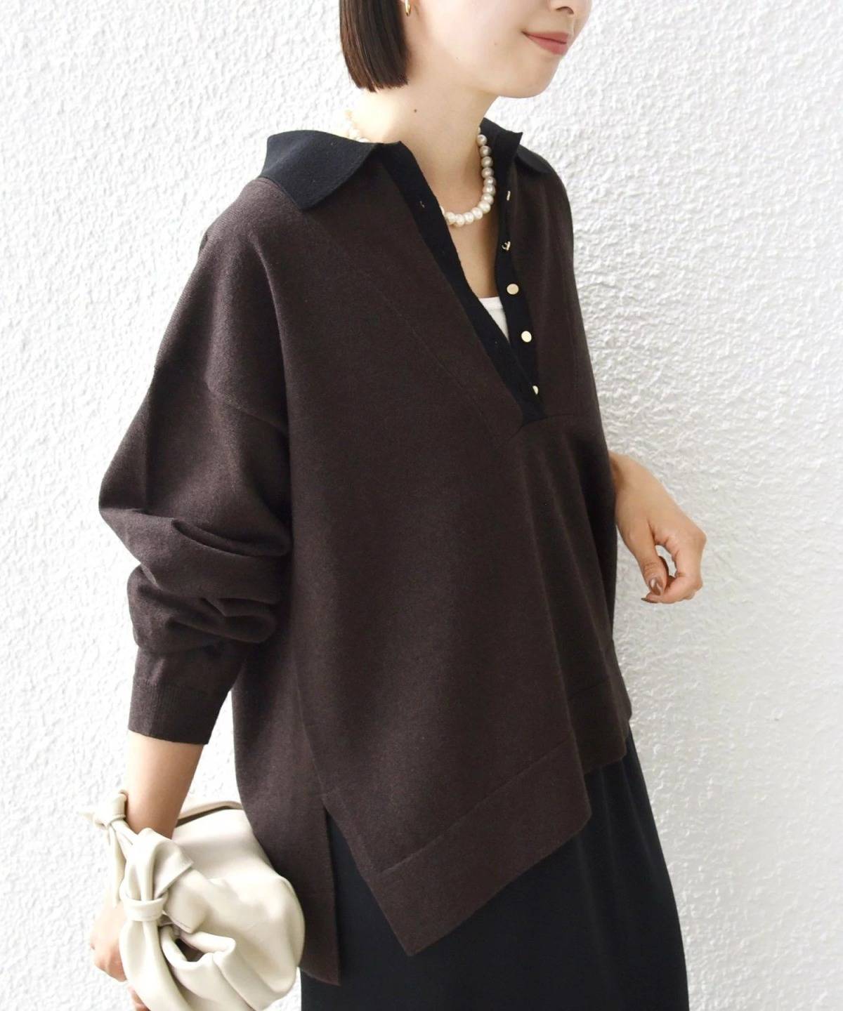 SHIPS サイド スリット ゴールド 釦 ポロ ニット