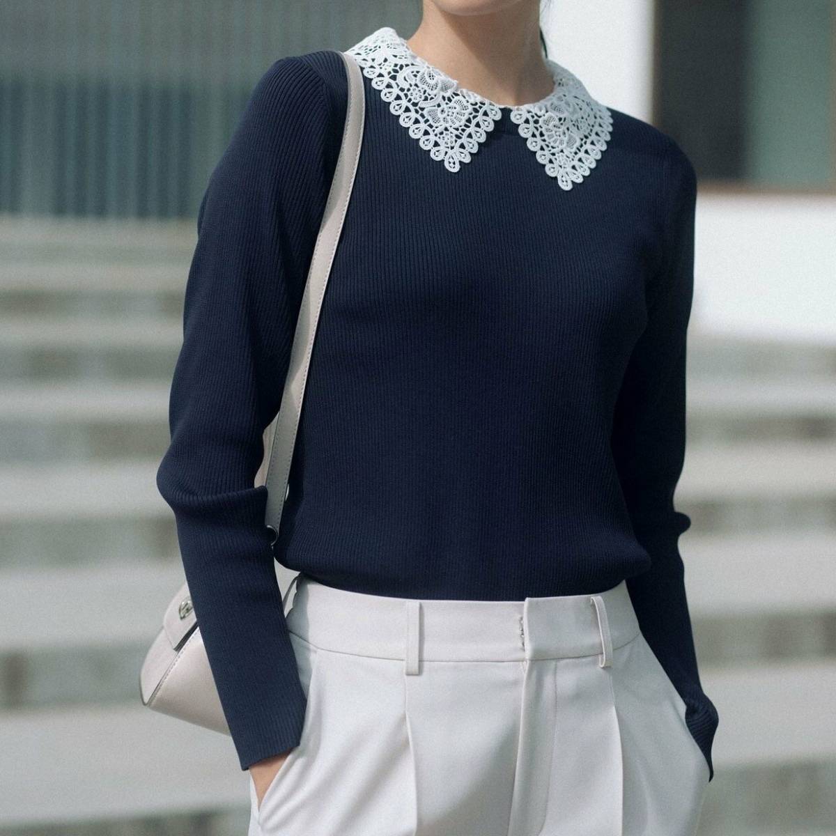 UNITED ARROWS green label relaxing リブ エリレース 2WAY ニット プルオーバー ウォッシャブル