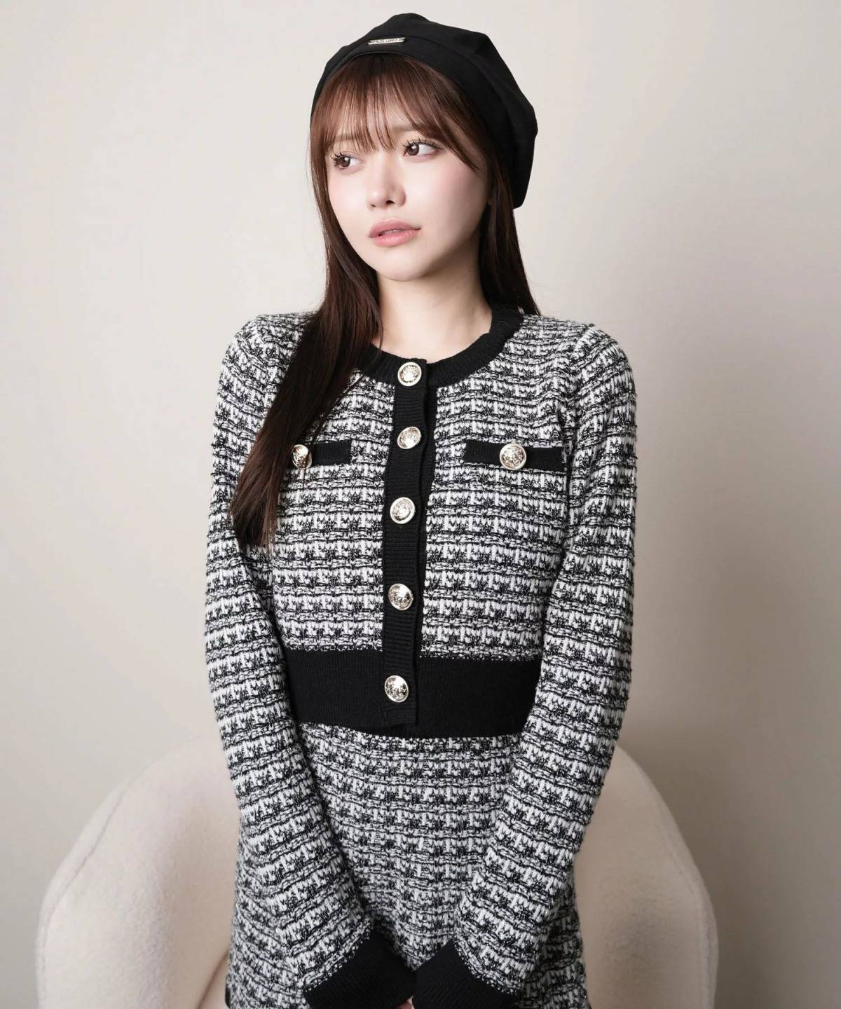 LIP SERVICE 2wayカラーツイードニットカーディガン