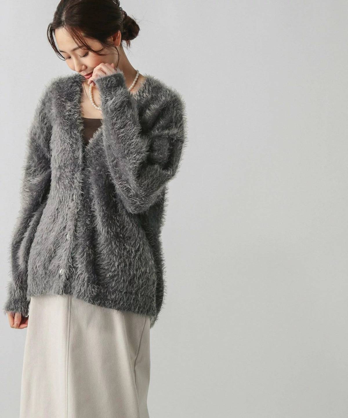 GLOBAL WORK シャギーゆるVネックカーディガン