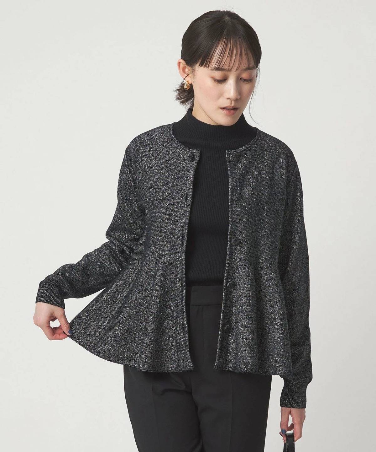 UNITED ARROWS green label relaxing ペプラム クルミボタン ニット カーディガン