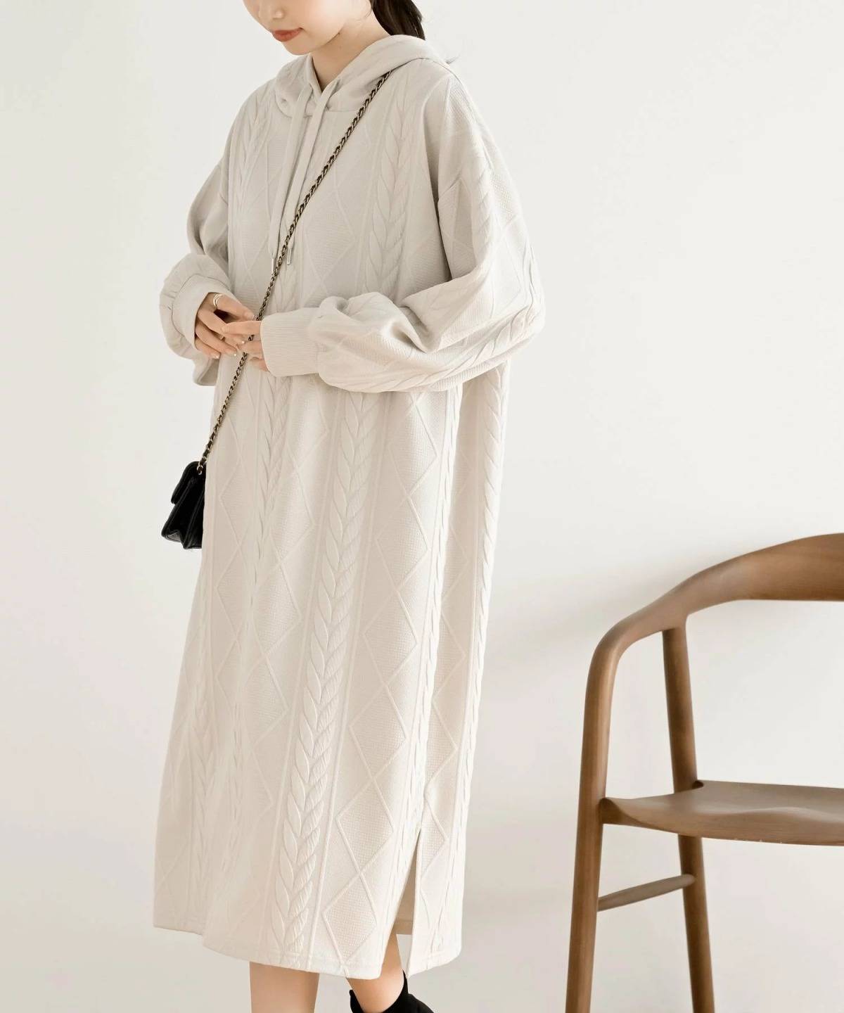 rps ケーブル柄パーカーワンピース